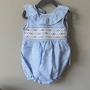 Blue Gingham Smocked Baby One-Piece Romper